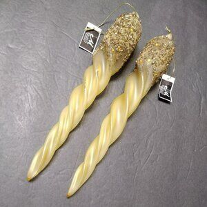 Melrose Decorative Gold Twisted Taper Candle Ornaments with Glitter, 10" Pair